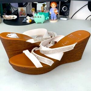 Platform Wedge | Italian Shoemakers | white with rhinestone, size 10